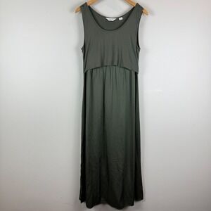 Seraphine Maternity Midi Dress Women's 10 Olive Green Satin Stretch Nursing